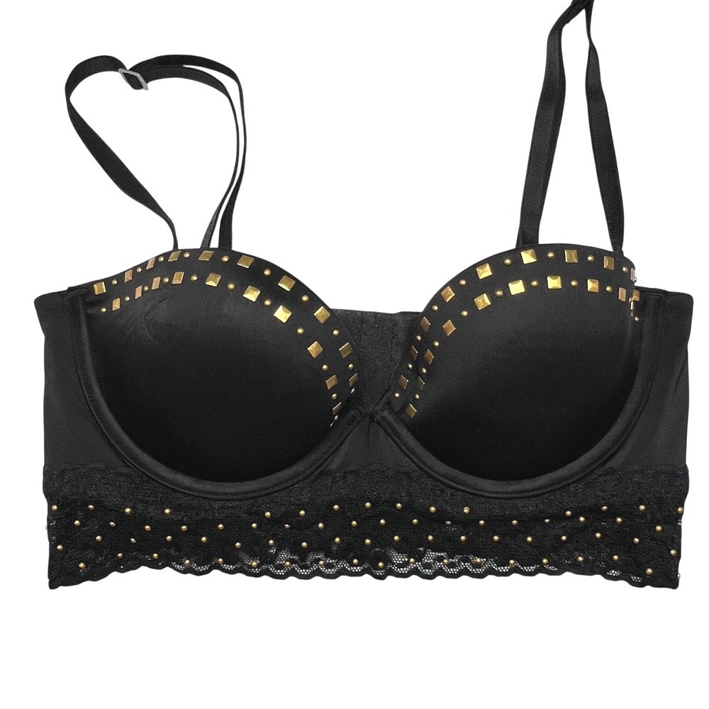 Victoria's Secret PINK Black Studded Lace Bustier Bra - Size 34B